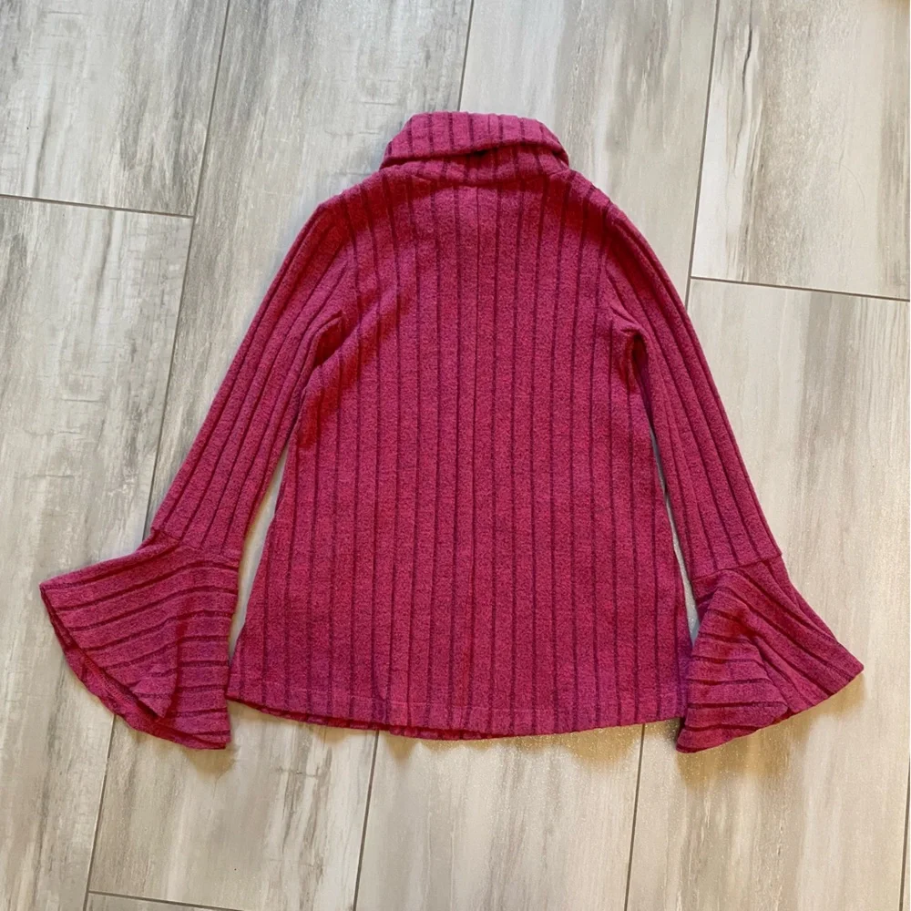 Bonnie Jean Raspberry Sweater and Tweed Patterned Flare Pants Set, girls size 7